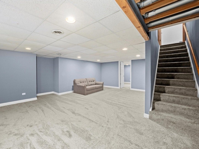 3445 W 114th St, Chicago, IL 60655 - finished basement with carpet, stairway, recessed lighting, baseboards, and a paneled ceiling