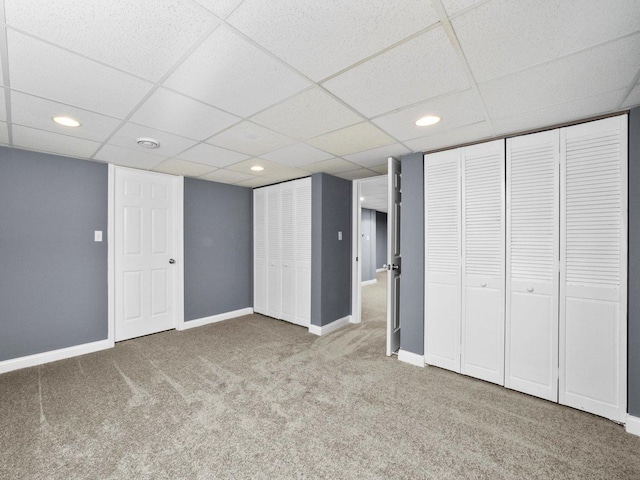 3445 W 114th St, Chicago, IL 60655 - unfurnished bedroom with carpet floors, baseboards, a paneled ceiling, and recessed lighting