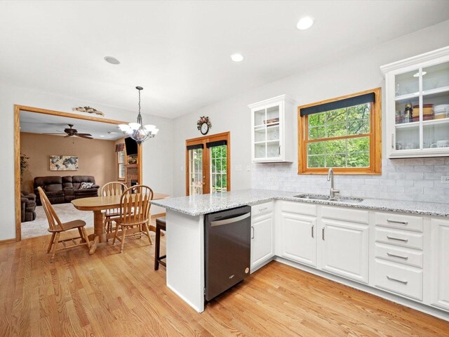3445 W 114th St, Chicago, IL 60655 - kitchen with dishwasher, a sink, plenty of natural light, light wood finished floors, and recessed lighting
