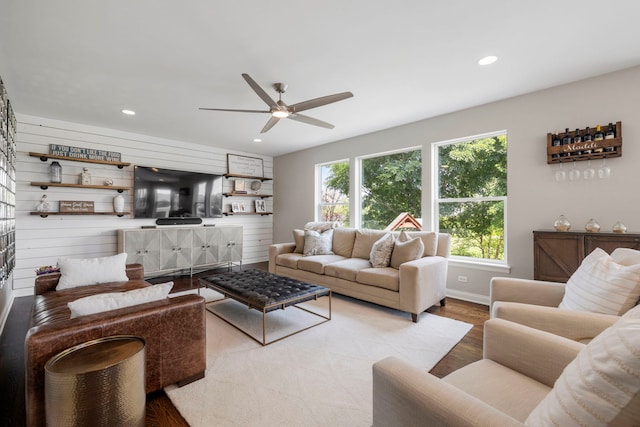 12433 Dublin Ln, Plainfield, IL 60585 - living area with wood finished floors, a ceiling fan, recessed lighting, and baseboards