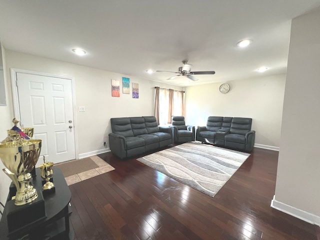1S215 Stratford Ln, Villa Park, IL 60181 - living room with baseboards, hardwood / wood-style flooring, ceiling fan, and recessed lighting