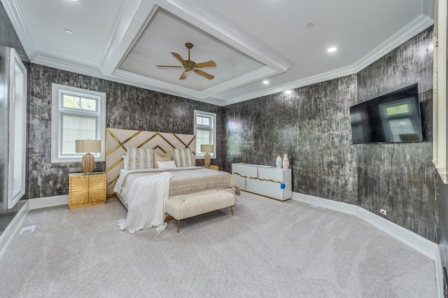 217 Haman Rd, Inverness, IL 60010 - carpeted bedroom featuring multiple windows, crown molding, baseboards, recessed lighting, and a ceiling fan