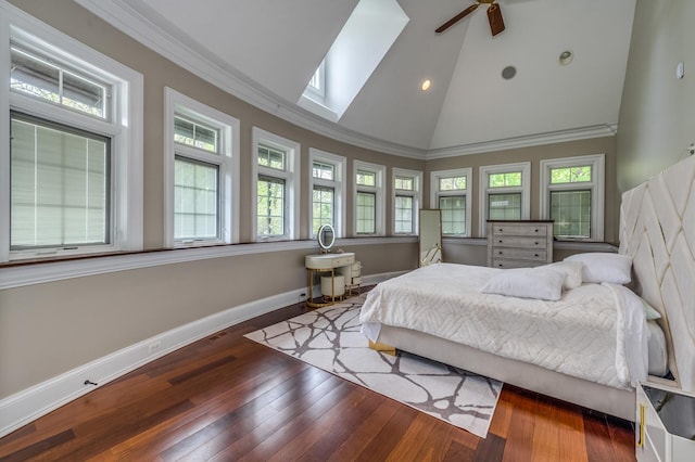 217 Haman Rd, Inverness, IL 60010 - bedroom featuring multiple windows, high vaulted ceiling, baseboards, wood-type flooring, and recessed lighting