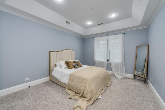 217 Haman Rd, Inverness, IL 60010 - carpeted bedroom featuring baseboards, a raised ceiling, crown molding, and recessed lighting