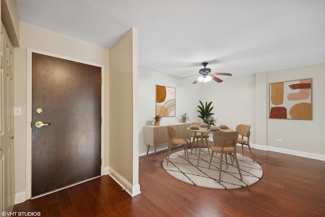 1101 S Hunt Club Dr Unit 101, Mount Prospect, IL 60056 - dining space featuring wood finished floors, ceiling fan, and baseboards
