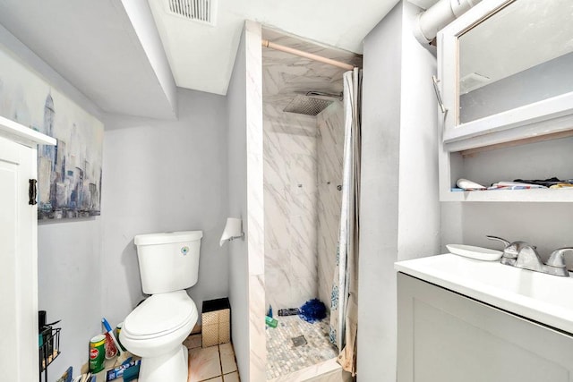 4926 S Winchester Ave, Chicago, IL 60609 - bathroom with a marble finish shower, toilet, vanity, and tile patterned floors