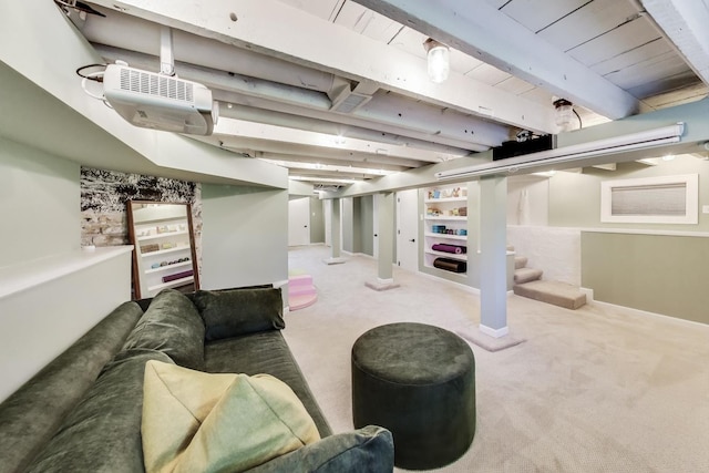 3719 W Shakespeare Ave, Chicago, IL 60647 - finished basement featuring carpet floors, wood ceiling, and stairway