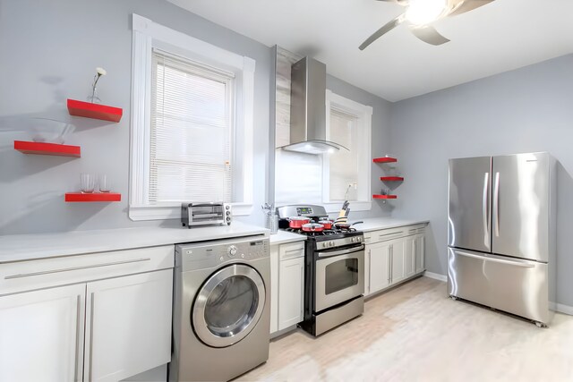 2307 S Leavitt St, Chicago, IL 60608 - kitchen featuring washer / clothes dryer, appliances with stainless steel finishes, wall chimney exhaust hood, and light countertops
