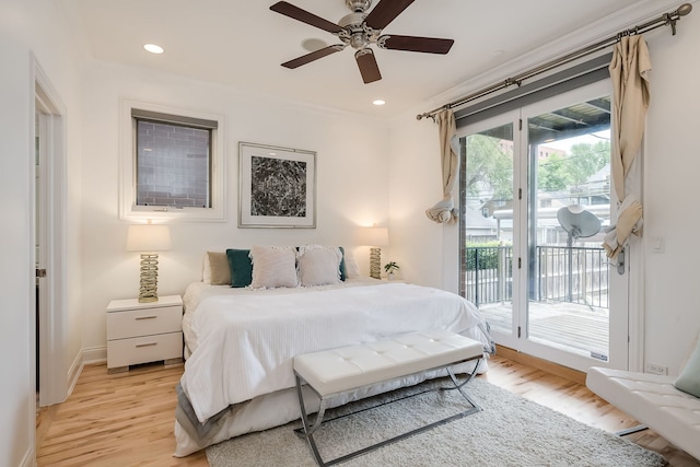 2433 W Haddon Ave Unit 1E, Chicago, IL 60622 - bedroom with access to outside, light wood-type flooring, baseboards, ornamental molding, and recessed lighting