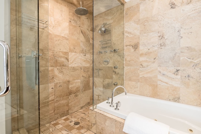 2433 W Haddon Ave Unit 1E, Chicago, IL 60622 - full bath featuring a tile shower, a jetted tub, and tile walls