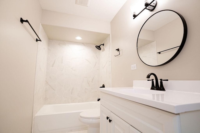 14117 S Calhoun Ave, Burnham, IL 60633 - bathroom featuring vanity, shower / bathtub combination, toilet, and recessed lighting