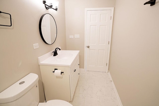 14117 S Calhoun Ave, Burnham, IL 60633 - bathroom featuring marble look tiles, vanity, toilet, and baseboards