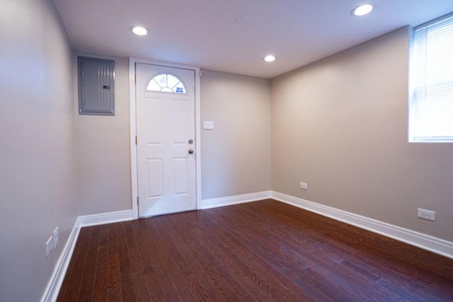 14117 S Calhoun Ave, Burnham, IL 60633 - foyer entrance featuring electric panel, wood finished floors, baseboards, plenty of natural light, and recessed lighting
