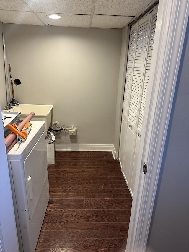 14117 S Calhoun Ave, Burnham, IL 60633 - laundry area with dark wood-type flooring, independent washer and dryer, and baseboards