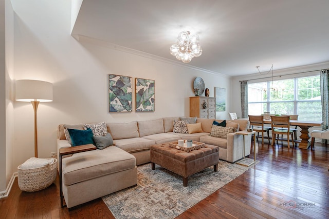 769 N Winchester Dr, Palatine, IL 60067 - living room featuring a chandelier, hardwood / wood-style floors, and ornamental molding