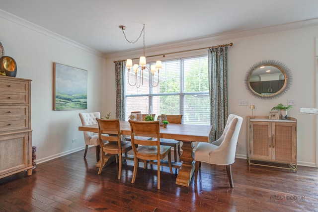 769 N Winchester Dr, Palatine, IL 60067 - dining area with crown molding, a chandelier, dark wood-style flooring, and baseboards