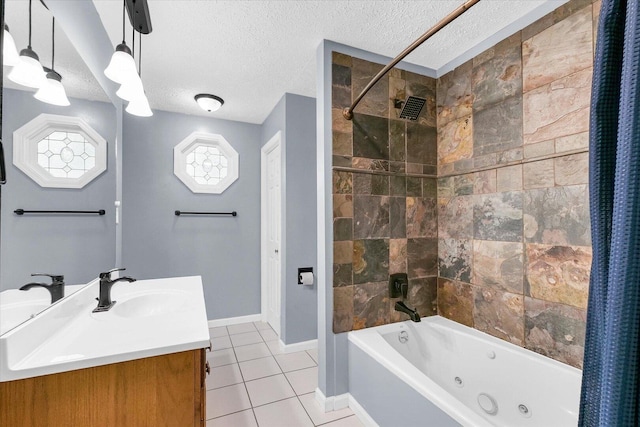 1803 Galena St, Urbana, IL 61802 - full bathroom featuring a combined bath / shower with jetted tub, a textured ceiling, tile patterned flooring, and vanity