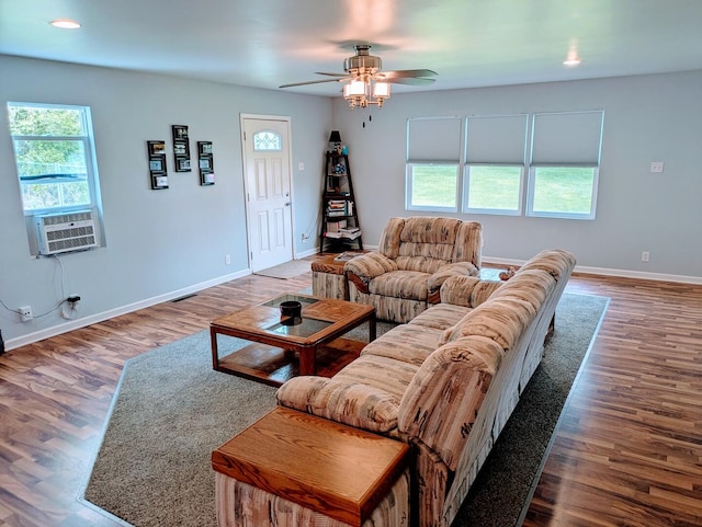 100 Watson Ave, Oglesby, IL 61348 - living room with ceiling fan, baseboards, cooling unit, wood finished floors, and recessed lighting