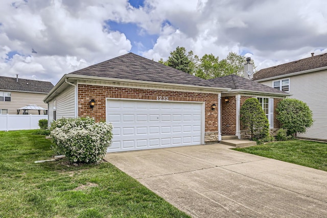 1232 Sumac Trl, Hoffman Estates, IL 60192 - view of front of house with concrete driveway, brick siding, a garage, a shingled roof, and a chimney