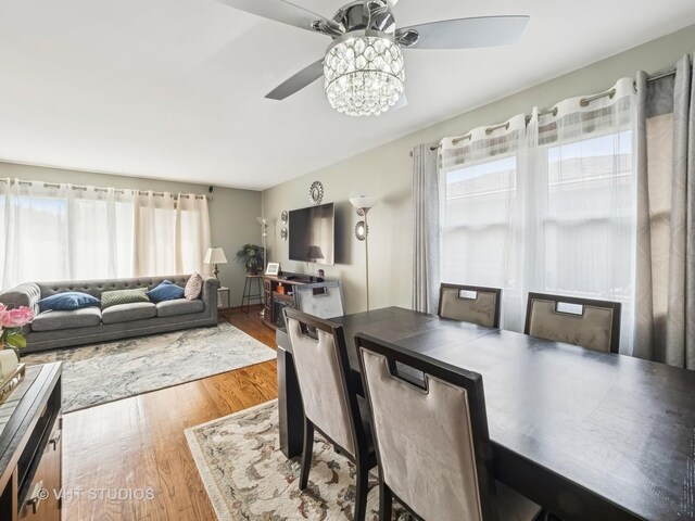 2136 N Westmoreland Dr, Palatine, IL 60074 - dining room with ceiling fan and wood finished floors