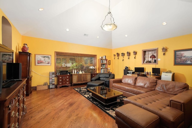 1902 N 77th Ct, Elmwood Park, IL 60707 - living room with wood finished floors, recessed lighting, high vaulted ceiling, and a desk