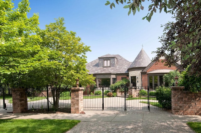 1902 N 77th Ct, Elmwood Park, IL 60707 - tudor house featuring a high end roof, a gate, and stone siding