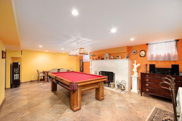 1902 N 77th Ct, Elmwood Park, IL 60707 - rec room with pool table, recessed lighting, and a fireplace