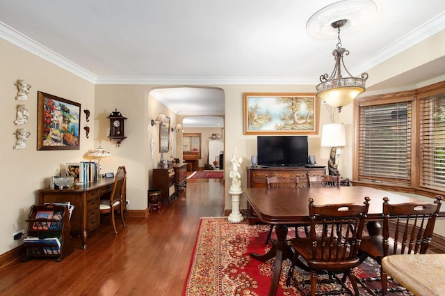 1902 N 77th Ct, Elmwood Park, IL 60707 - dining space featuring arched walkways, wood finished floors, and ornamental molding