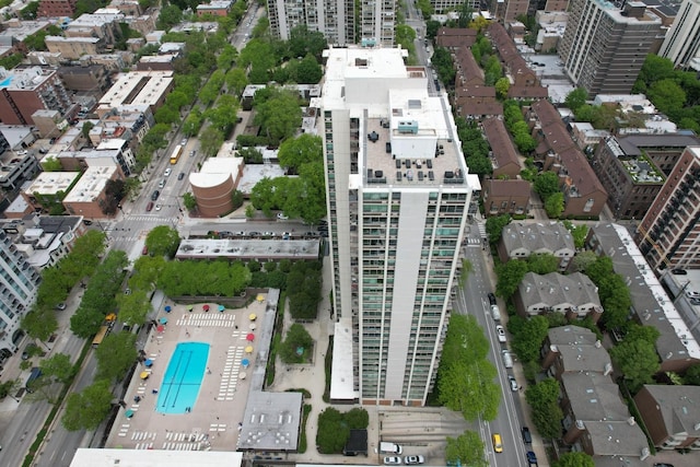 1255 N Sandburg Ter Unit 2912, Chicago, IL 60610 - aerial overview of property's location featuring a pool and nearby urban area