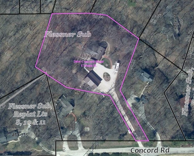2804 E Concord Rd, Urbana, IL 61802 - aerial overview of property's location featuring property parcel outlined