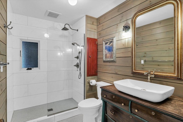 2804 E Concord Rd, Urbana, IL 61802 - bathroom with tiled shower, vanity, and wooden walls