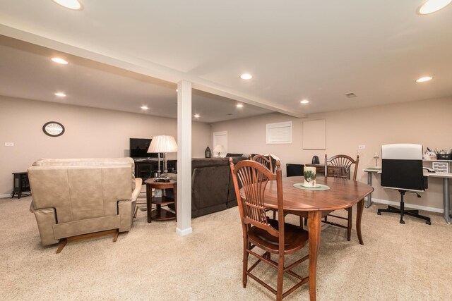 9215 Waterfall Glen Blvd, Darien, IL 60561 - dining space with light carpet, recessed lighting, baseboards, and an office area
