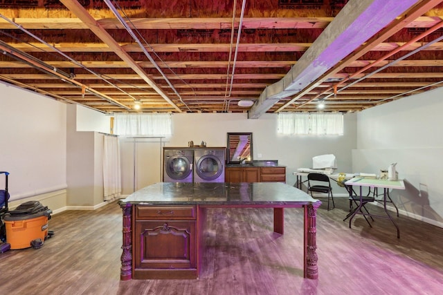 1424 Glencoe Ave, Highland Park, IL 60035 - basement with washer and dryer, wood finished floors, and baseboards