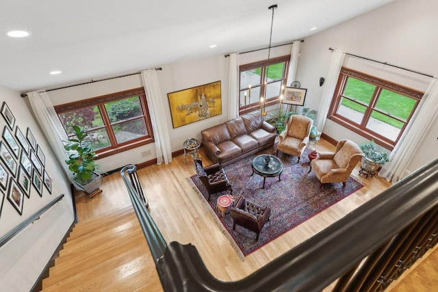 1424 Glencoe Ave, Highland Park, IL 60035 - living room featuring baseboards, light wood finished floors, and recessed lighting