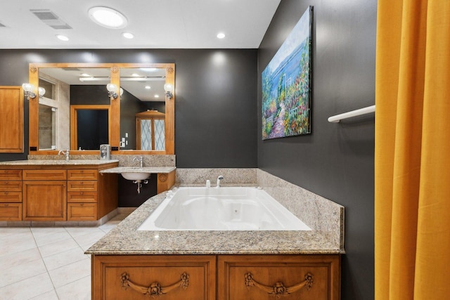 1424 Glencoe Ave, Highland Park, IL 60035 - full bath featuring a tub with jets, tile patterned floors, vanity, and recessed lighting