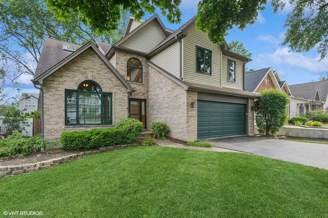 1021 Oxford St, Downers Grove, IL 60516 - view of front of home with an attached garage, brick siding, driveway, and a front lawn