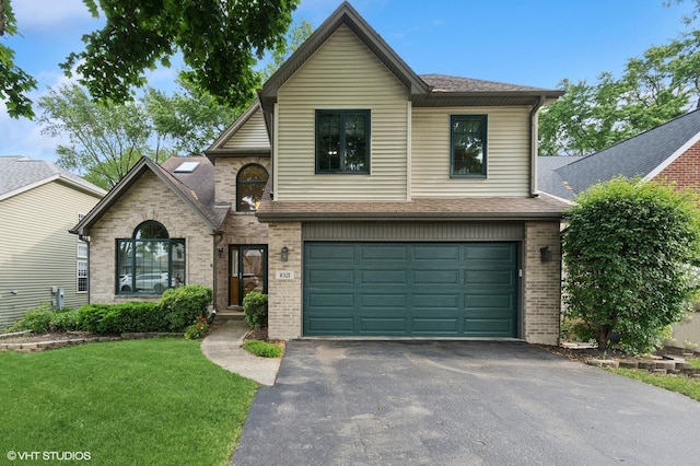 1021 Oxford St, Downers Grove, IL 60516 - view of front of home with brick siding, driveway, a garage, a front lawn, and a shingled roof