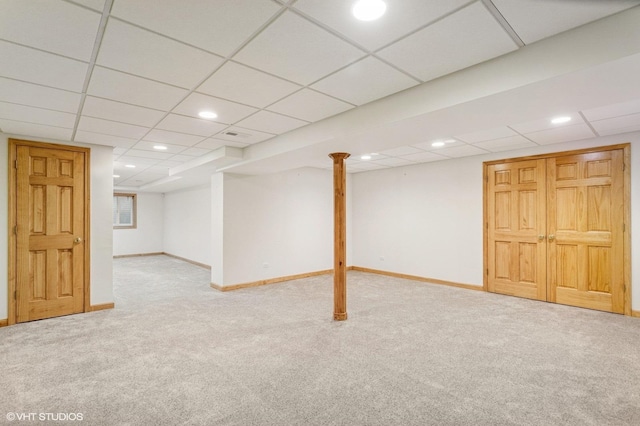 1021 Oxford St, Downers Grove, IL 60516 - finished basement with carpet, a drop ceiling, and recessed lighting