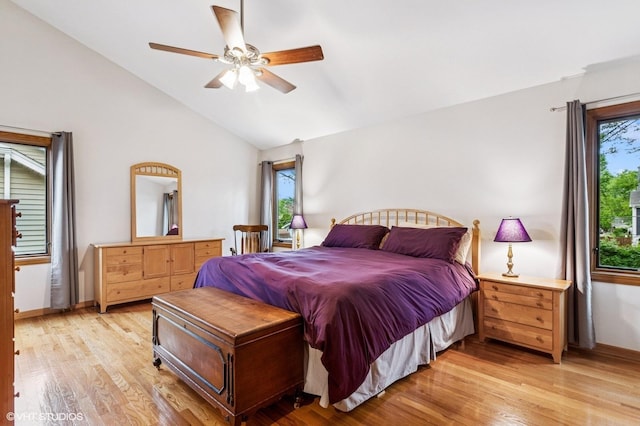 1021 Oxford St, Downers Grove, IL 60516 - bedroom featuring light wood-type flooring, high vaulted ceiling, and a ceiling fan