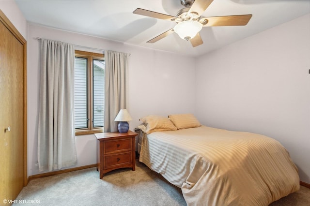 1021 Oxford St, Downers Grove, IL 60516 - bedroom featuring light carpet, a closet, and ceiling fan