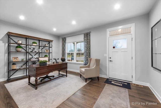 2093 Squire Cir, Yorkville, IL 60560 - office with wood finished floors, baseboards, and recessed lighting
