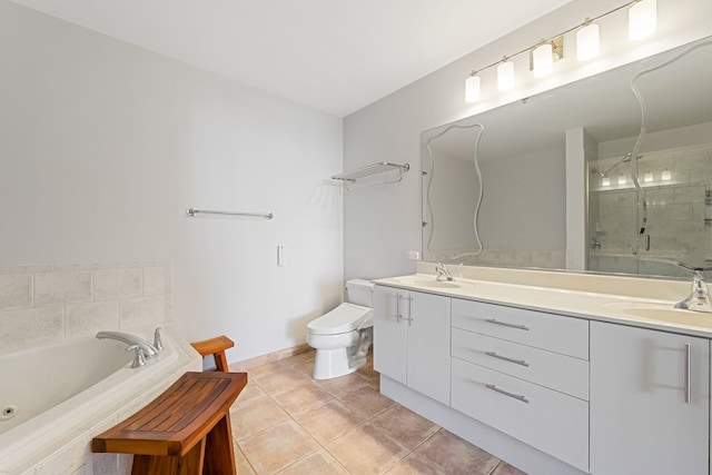 1515 S Prairie Ave Unit 1016, Chicago, IL 60605 - full bathroom with a stall shower, a whirlpool tub, double vanity, tile patterned floors, and toilet