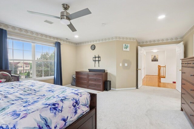 263 Thrush Cir, Lindenhurst, IL 60046 - bedroom featuring light colored carpet, ceiling fan, recessed lighting, and baseboards