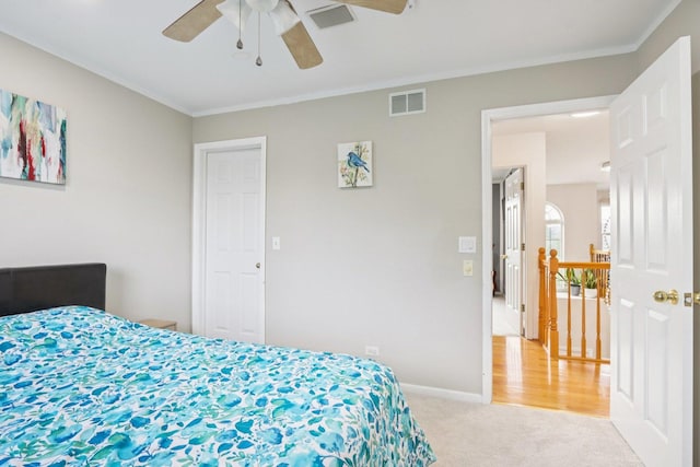 263 Thrush Cir, Lindenhurst, IL 60046 - bedroom featuring light carpet, crown molding, baseboards, and ceiling fan
