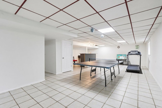263 Thrush Cir, Lindenhurst, IL 60046 - game room featuring light tile patterned flooring, a paneled ceiling, and baseboards