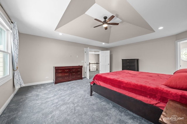 2417 Wentworth Ln, Aurora, IL 60502 - bedroom featuring carpet floors, recessed lighting, baseboards, ceiling fan, and a raised ceiling