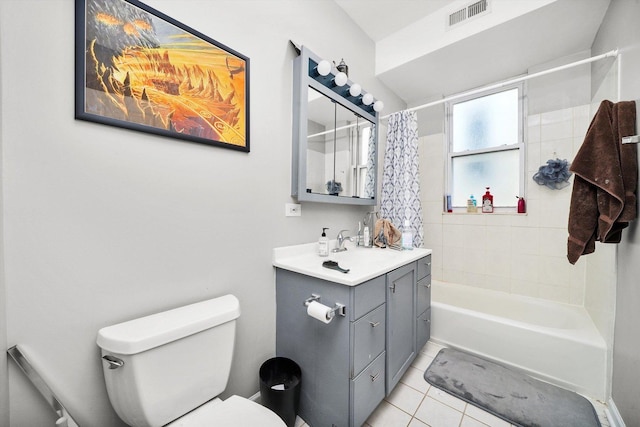 3238 N Whipple St, Chicago, IL 60618 - bathroom featuring vanity, toilet, tile patterned flooring, and shower / bath combination with curtain