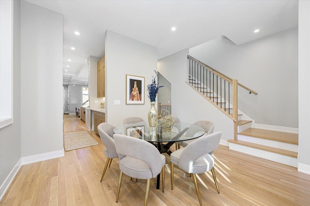 1636 W Wolfram St, Chicago, IL 60657 - dining room featuring light wood finished floors, stairs, baseboards, and recessed lighting