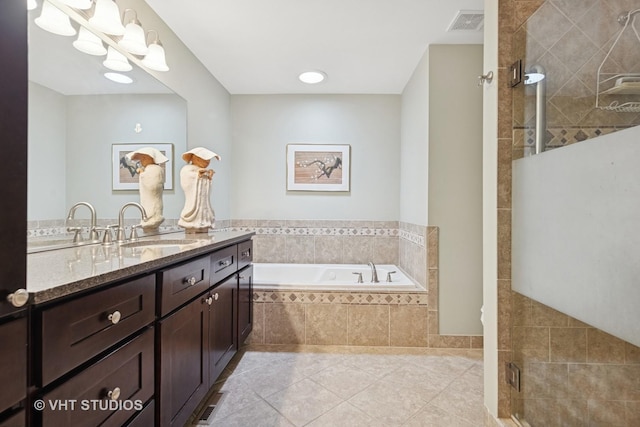 13922 Steepleview Ln, Lemont, IL 60439 - full bath featuring a bath, vanity, a tile shower, and tile patterned flooring