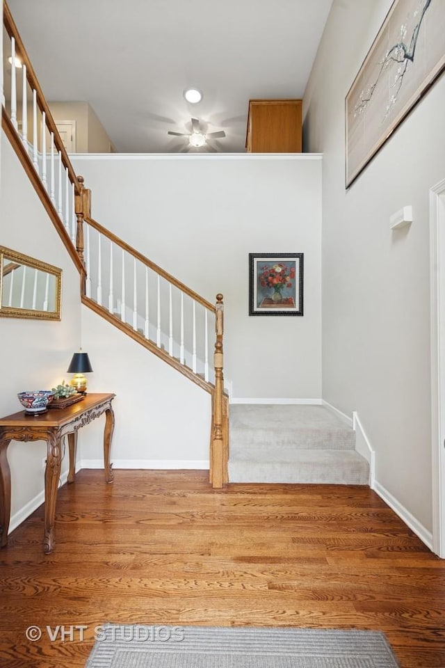 13922 Steepleview Ln, Lemont, IL 60439 - staircase with ceiling fan and wood finished floors